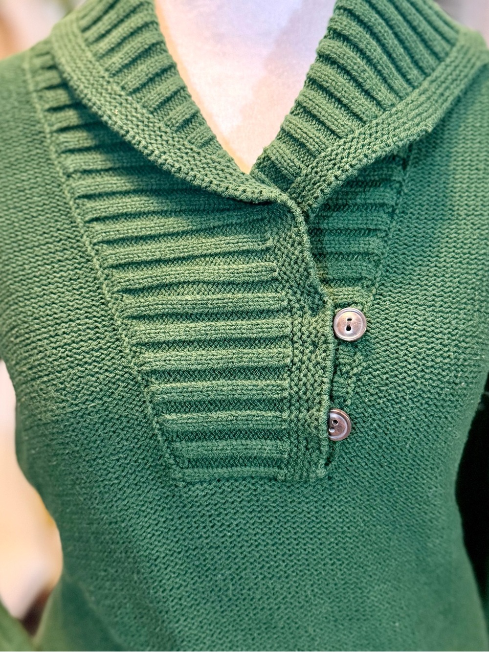 Lauren Jeans Co Ralph Lauren Sweater M Hunter Green Shawl Collar Cotton Blend - Picture 4 of 11